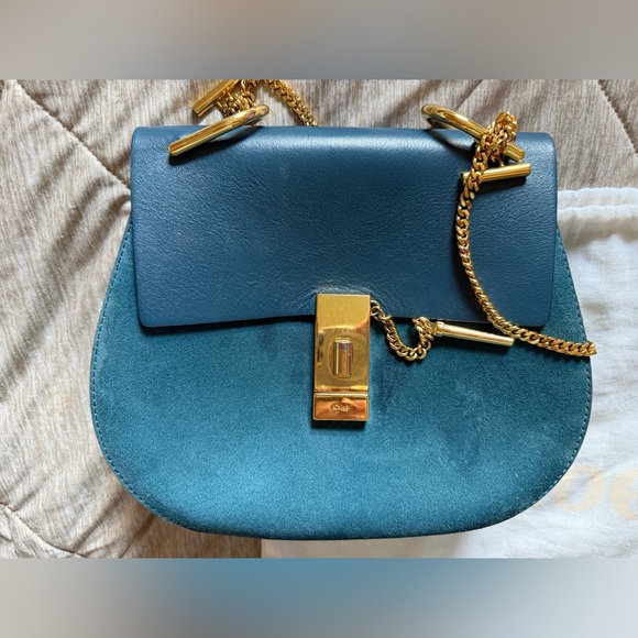 Chloe Blue Crossbody Bag with Gold Accents - Picture 3 of 10